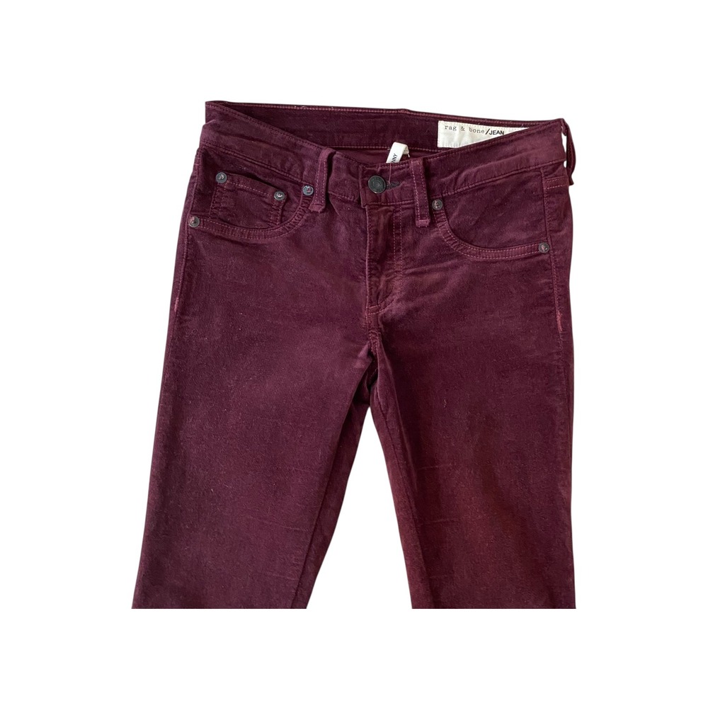 Rag‎ & Bone Burgundy Velvet Skinny Jeans Size 24 Casual Everyday Designer - Picture 2 of 8